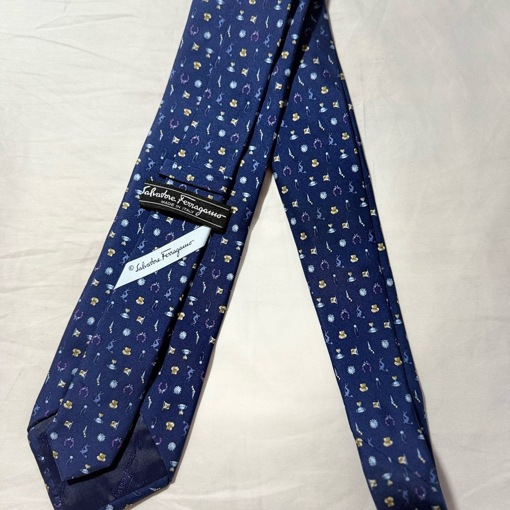 Salvatore Ferragamo Flags Trophies Blue Tie